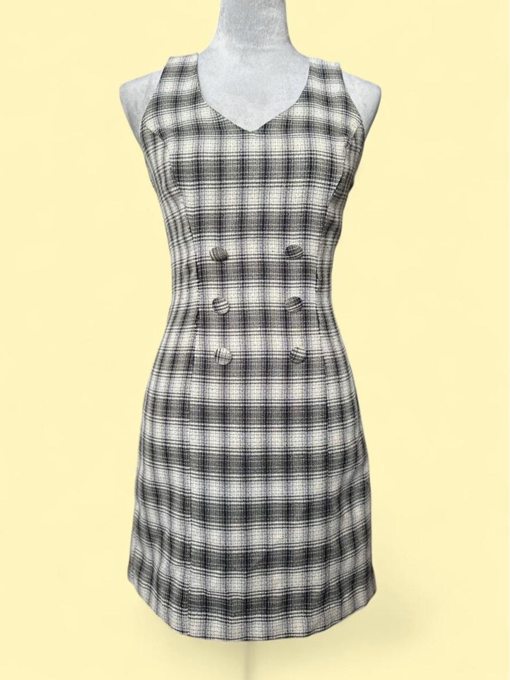 Vintage 90s Rampage Plaid Double Breasted Sleeveless Mini Dress Size 5